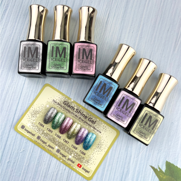 ICEGEL Glam Shine six-bottle glitter gel collection 1364–1369