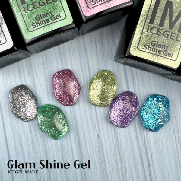 ICEGEL Glam Shine metallic foil effect glitter swatches